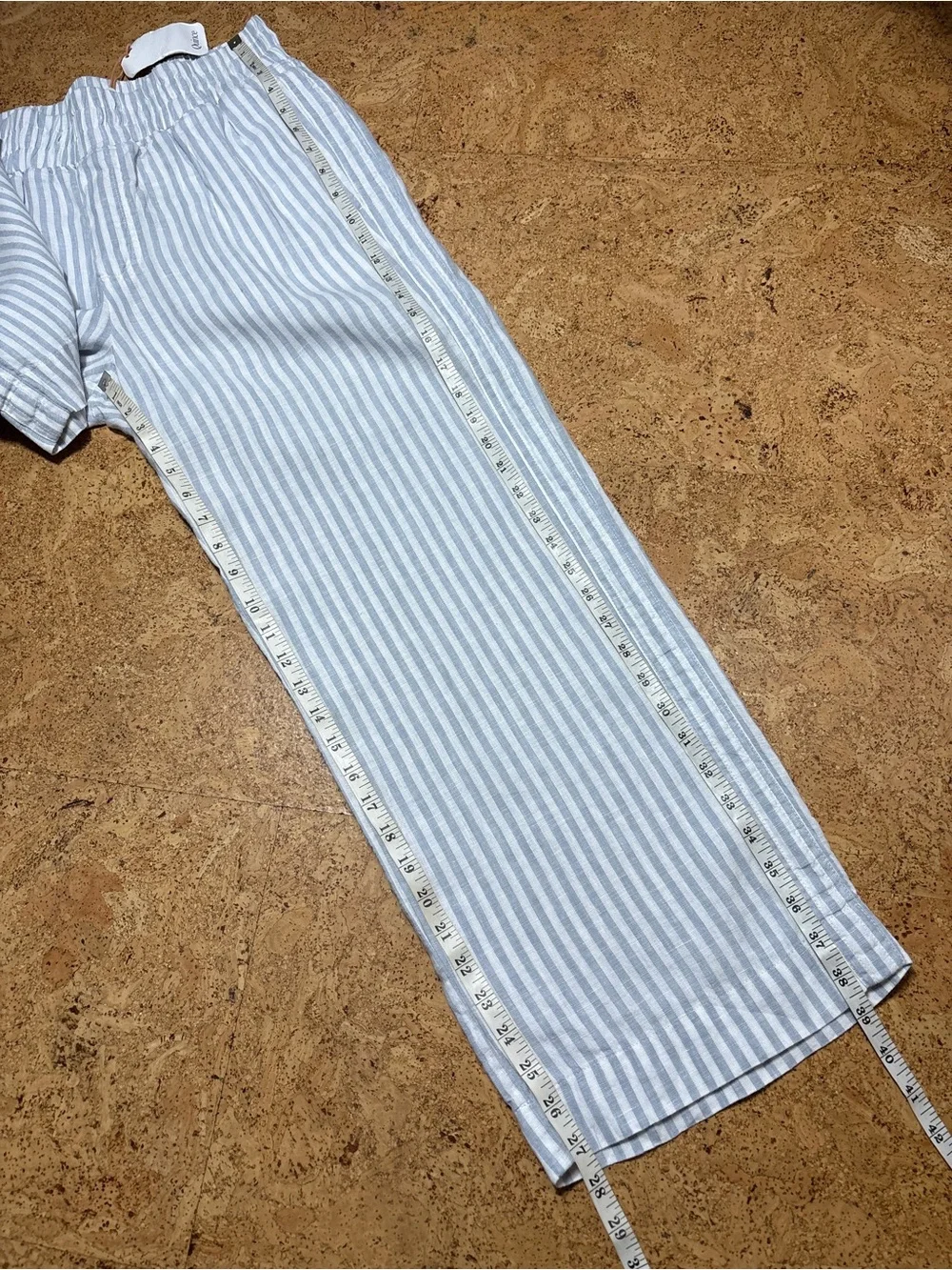 Quince 100% European Linen Wide Leg Pants NWT in Sky Blue Mariner Stripe Sz M